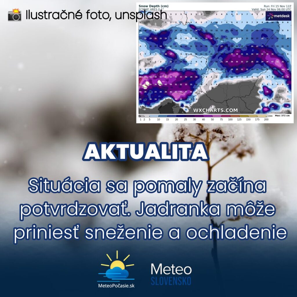 Situácia sa pomaly ale isto od 20. novembra začína potvrdzovať: „Jadranka“ môže priniesť výrazné ochladenie a sneženie