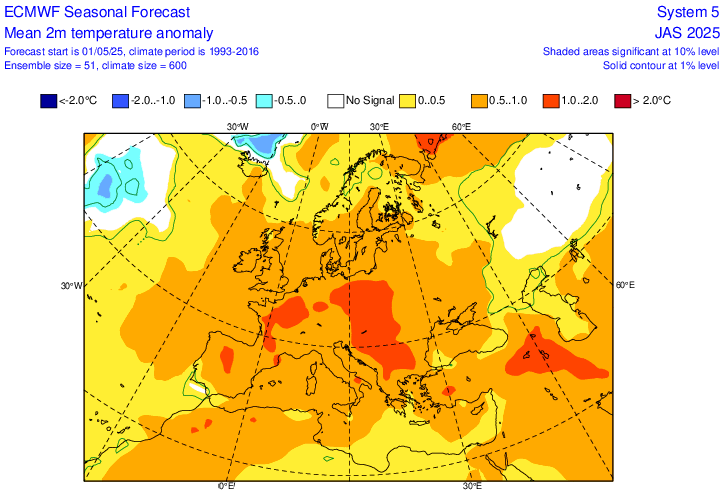 Zdroj: ecmwf.int - Teplotná anomália pre Júl 2025