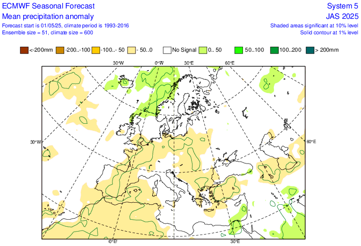 Zdroj: ecmwf.int - Zrážková anomália pre Júl 2025